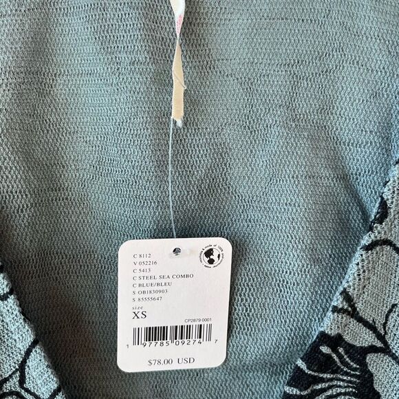 Nwt Free People Through the Meadow Ruched Mesh Top Steel Blue Long Sleeve - Picture 4 of 6